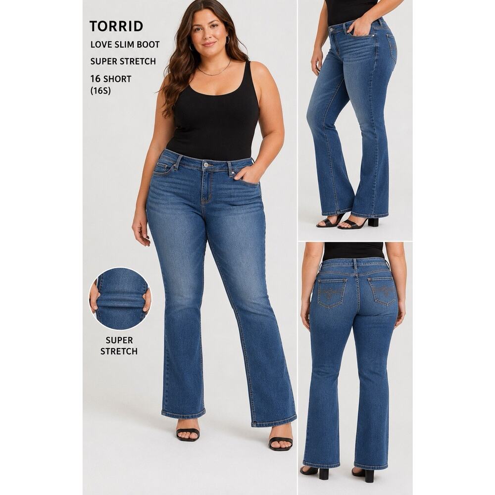 Torrid Love Slim Boot Jeans Womens 16S Short Super Stretch Bootcut Medium Wash